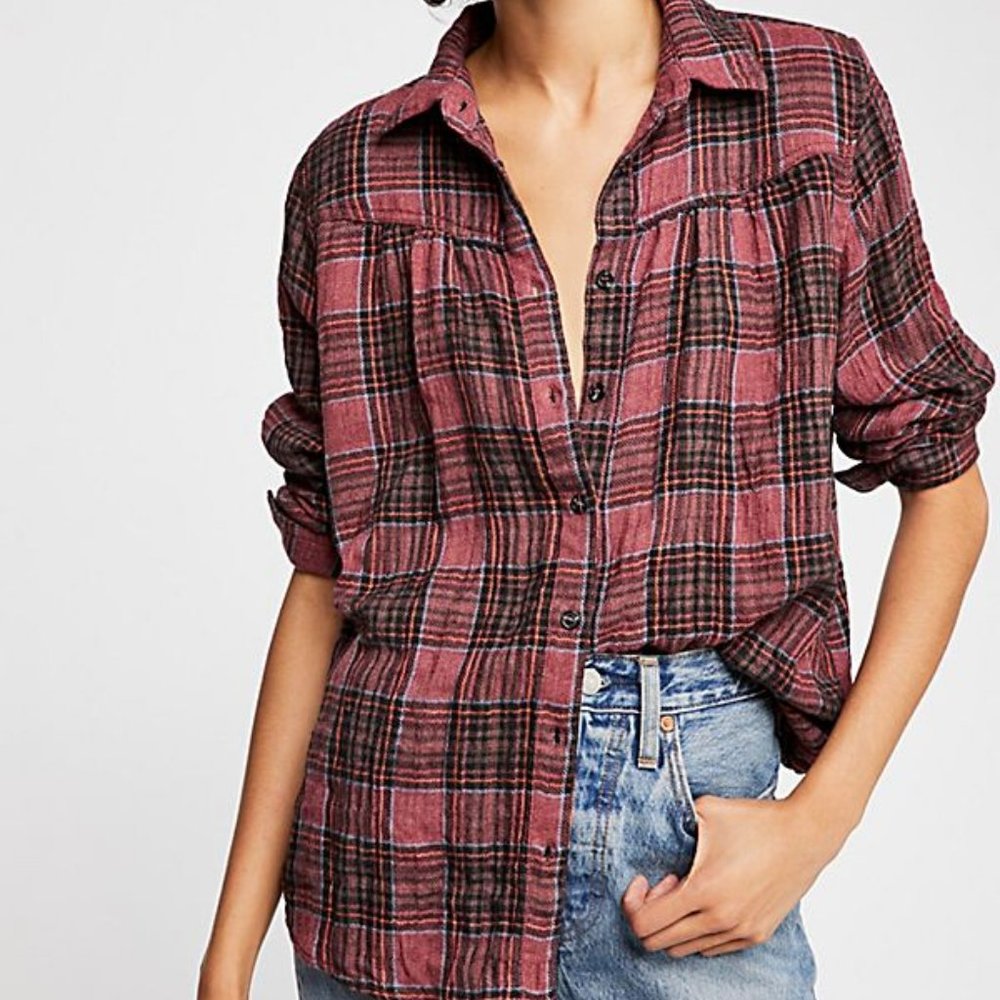 Relaxed Super Soft Light Flowy Flannel Plaid top